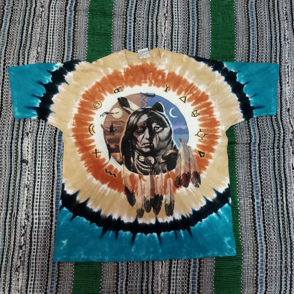 Vintage Native American Wolf T-Shirt Liquid Blue