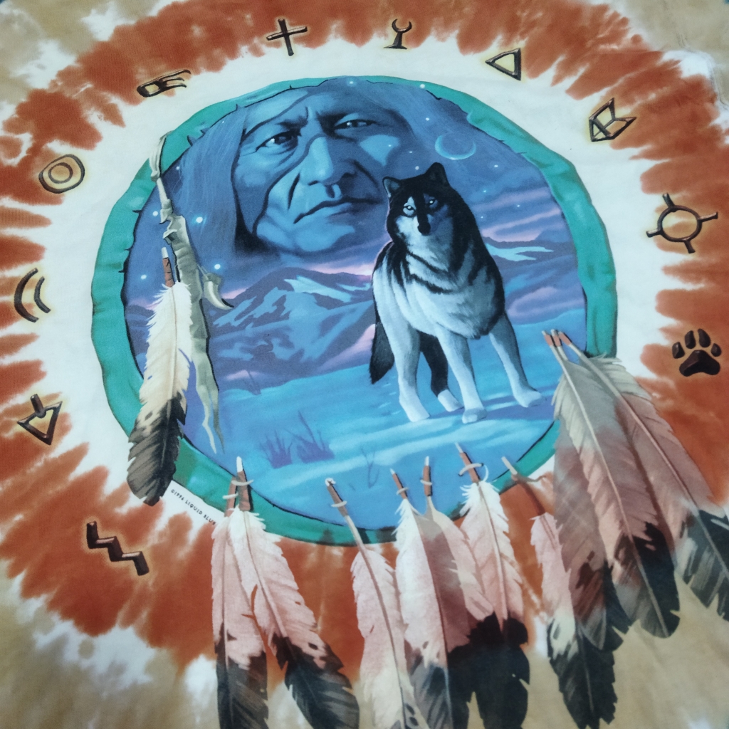 Vintage Native American Wolf T-Shirt Liquid Blue