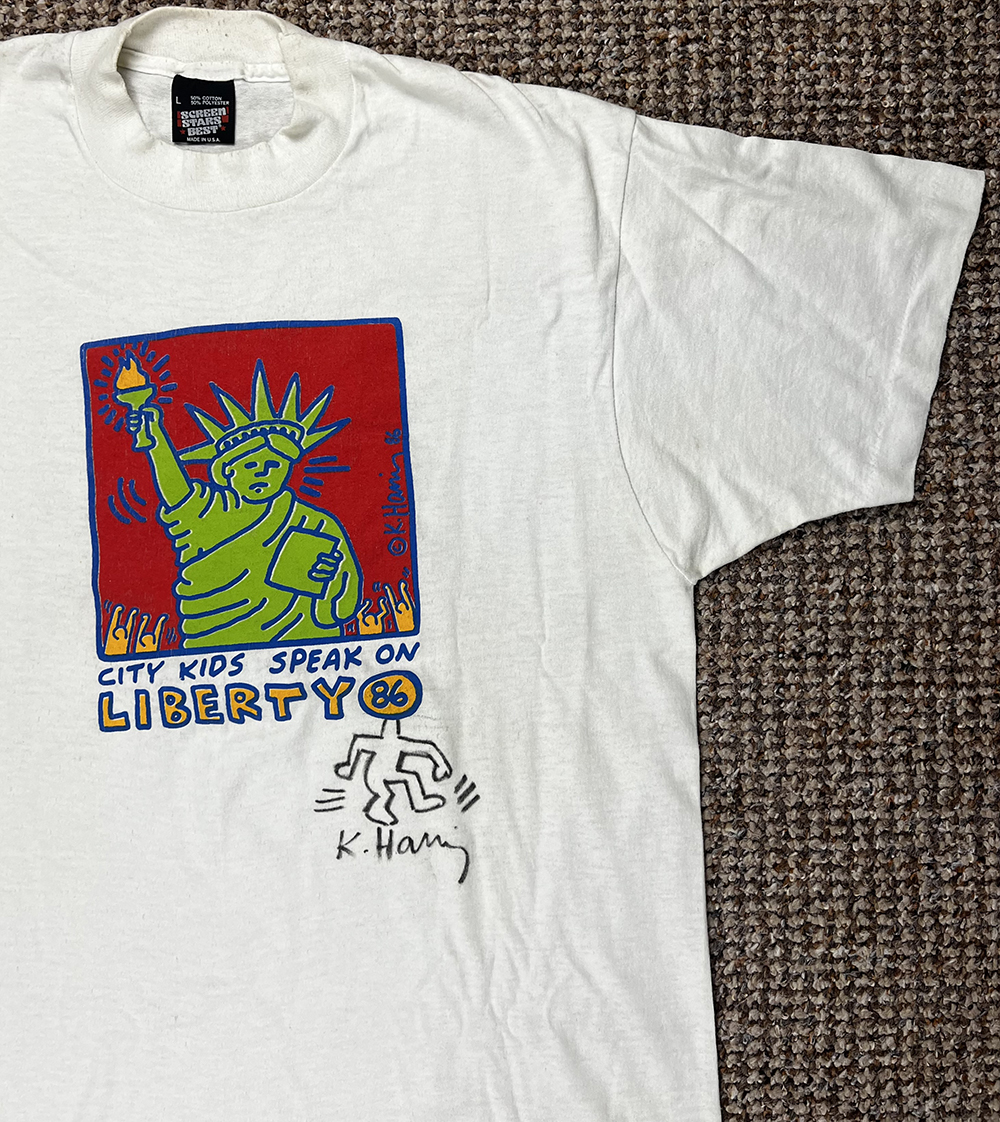 Vintage 1986 Keith Haring "City Kids Speak On Liberty" autographed T-Shirt