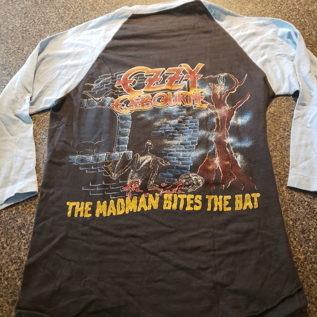 Vintage Ozzy Diary of a Madman Jersey T-Shirt Back The Madman Bites the Bat