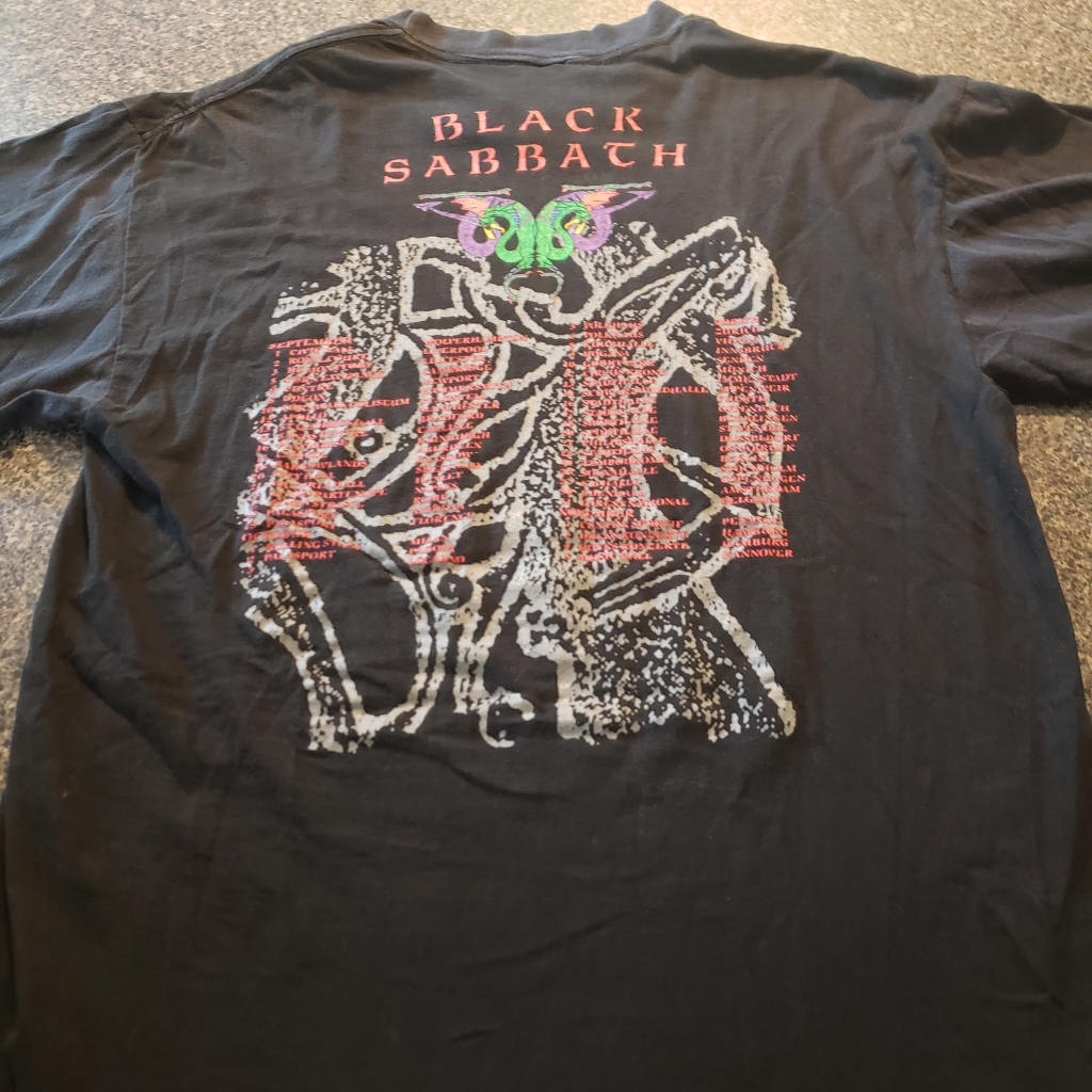 Vintage 1990 Black Sabbath TYR T-Shirt back tour locations