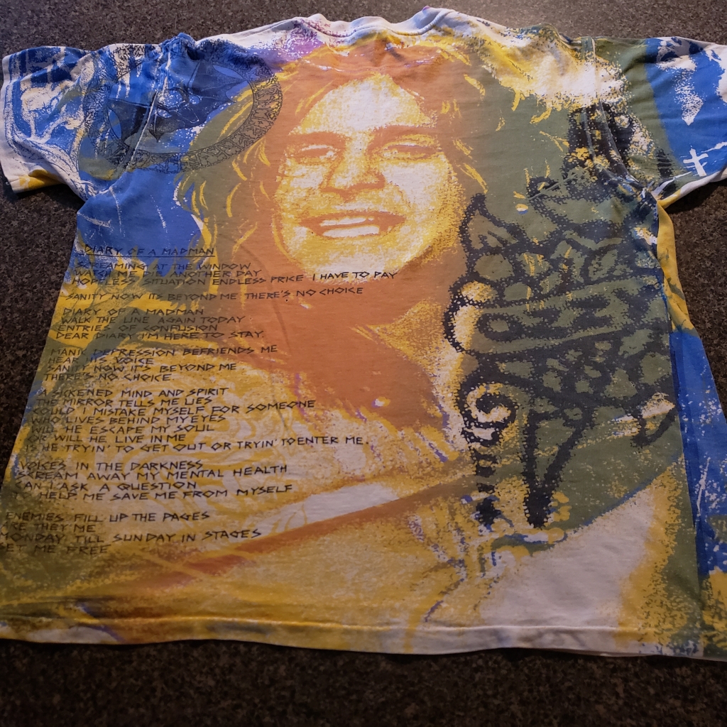 Vintage 1991 Ozzy Osbourne All-Over-Print T-Shirt Diary of a Madman Lyrics