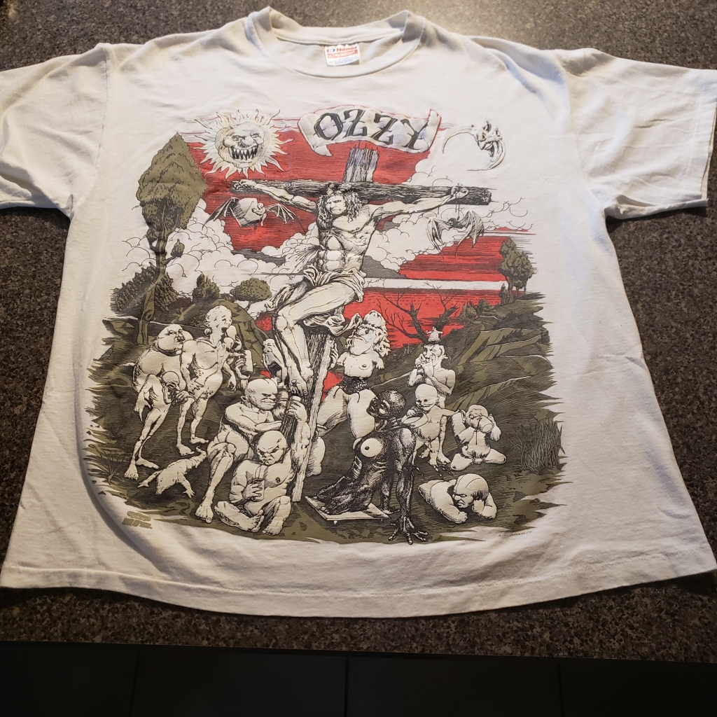 Vintage 1991 Ozzy Glow-in-the-Dark Crucifixion T-Shirt Front print