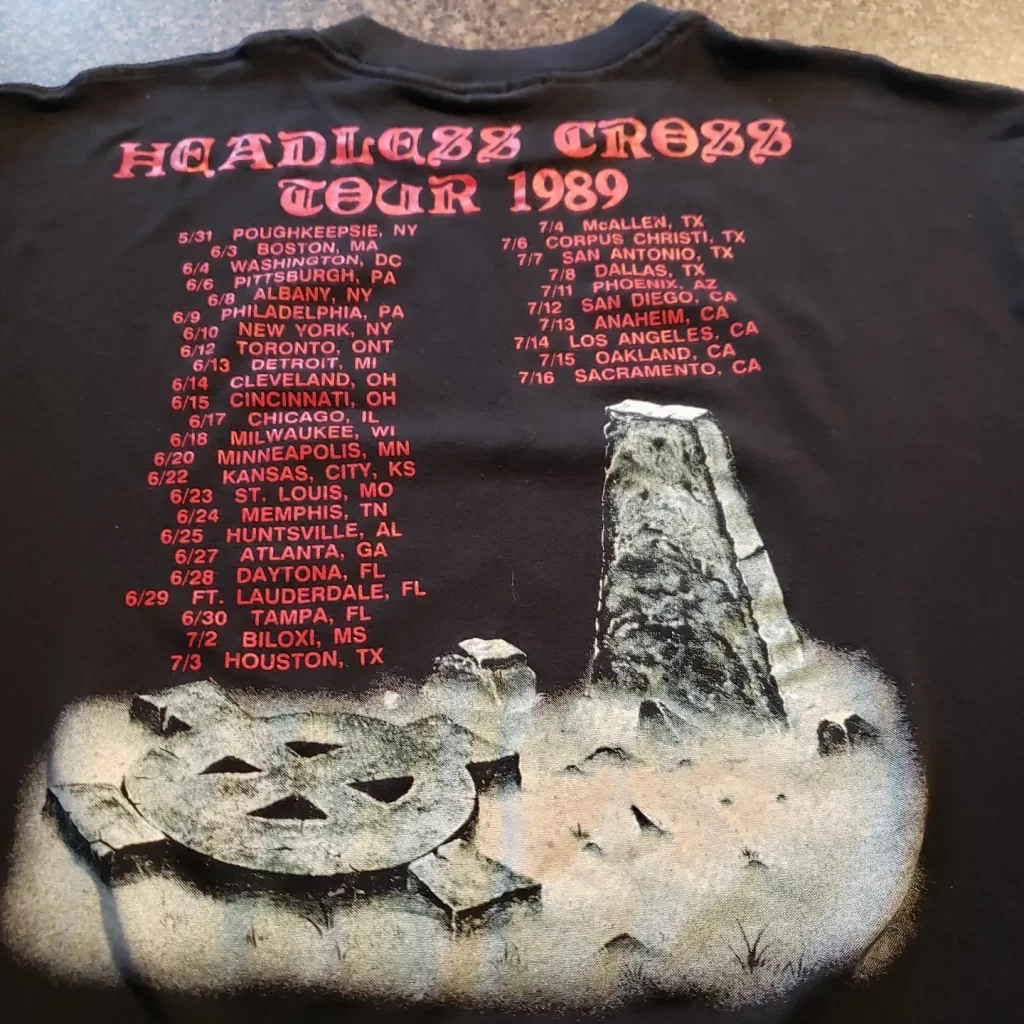 vintage black sabbath headless cross 1986 t-shirt back tour cities
