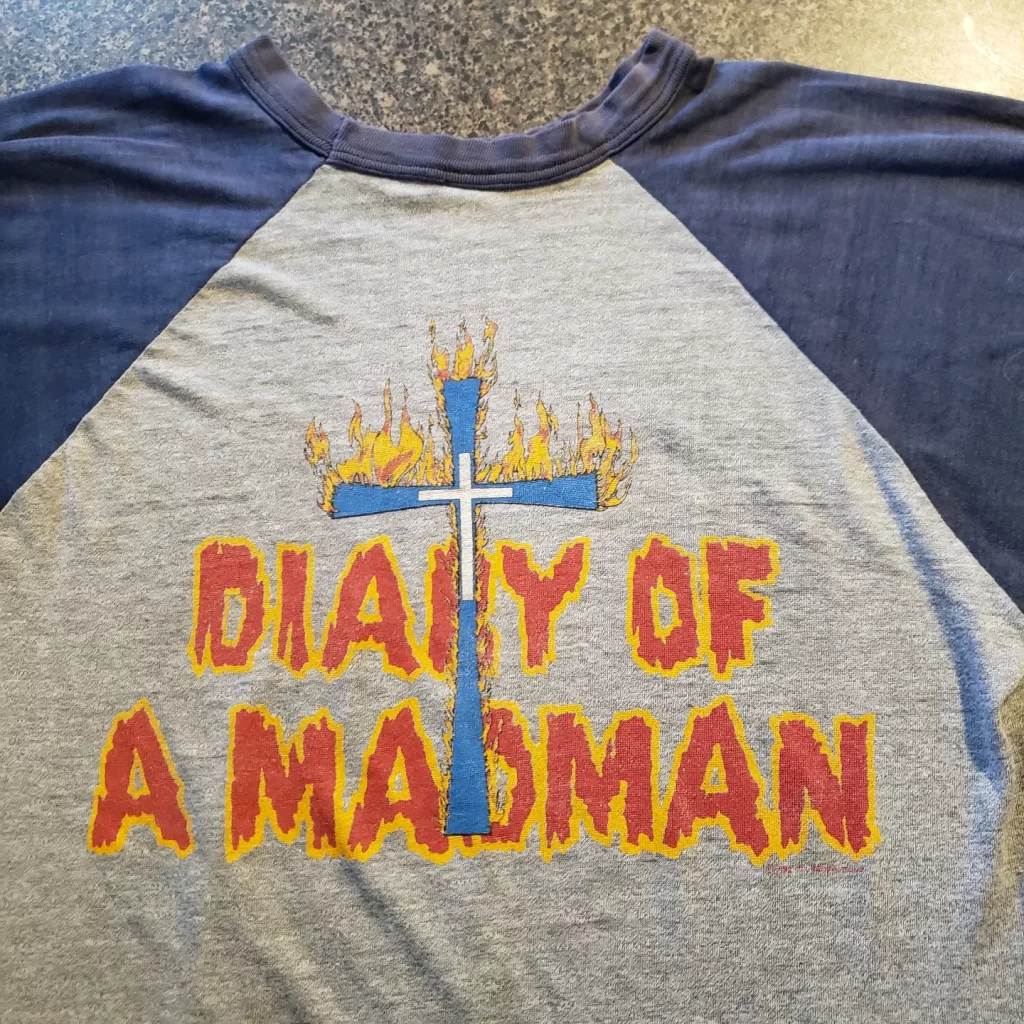 Vintage Ozzy Diary of a Madman Jersey T-Shirt Back Burning Cross