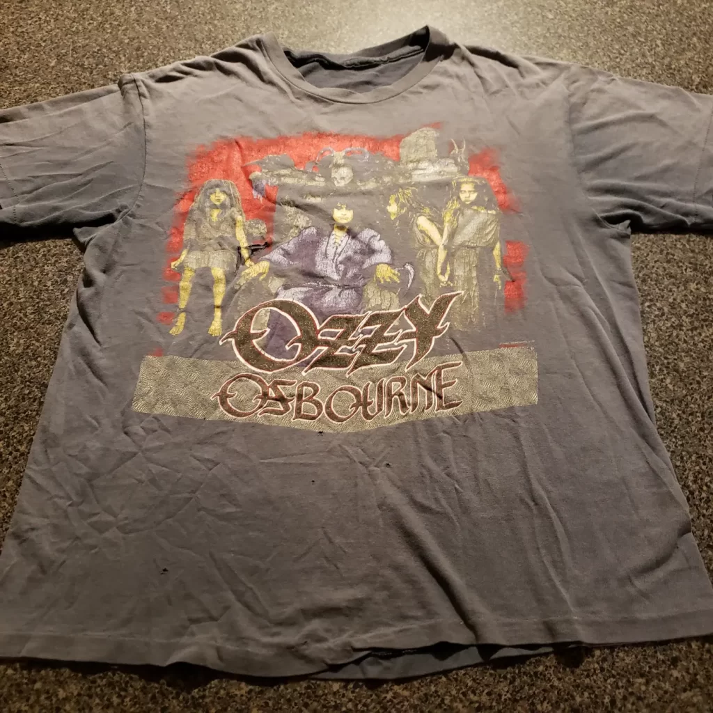 vintage ozzy no rest sitting on thrown t-shirt