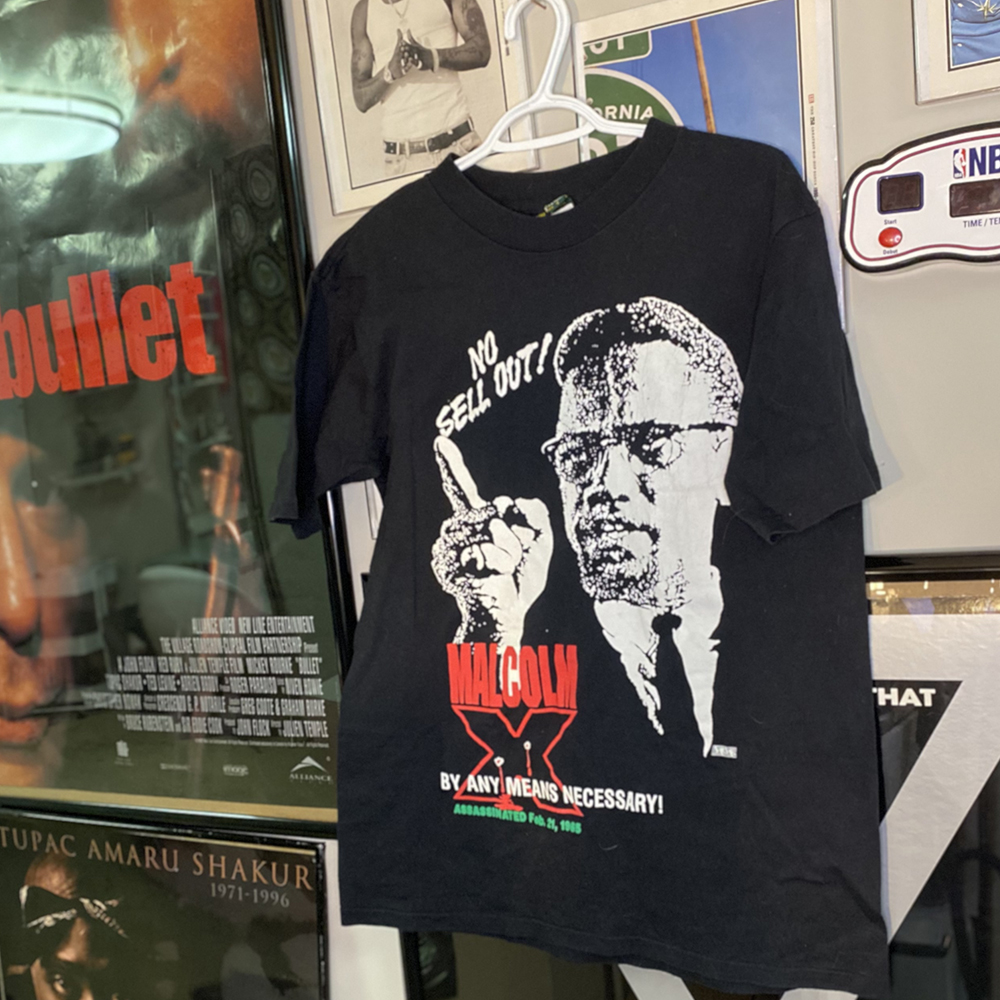 vintage malcolm x by any means "no sell out" shirt front