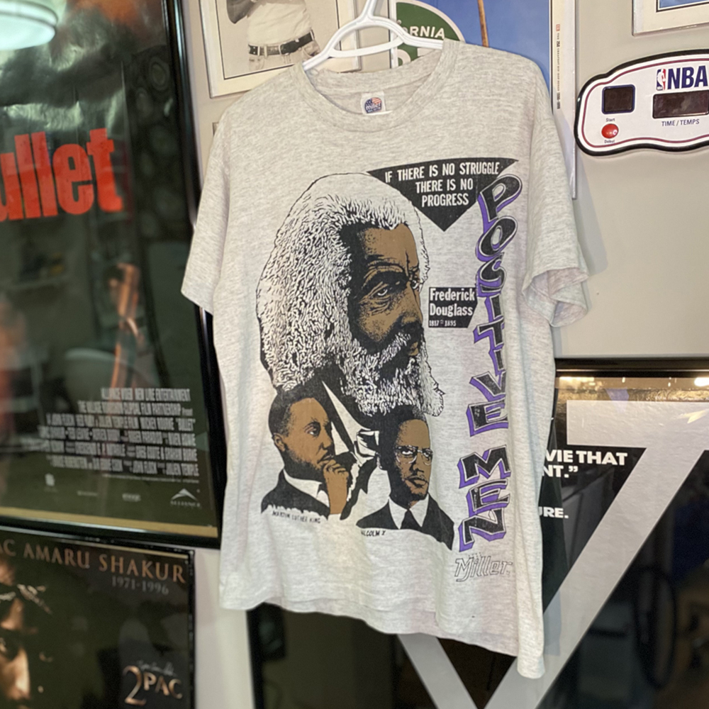 vintage positive men t-shirt Frederick Douglas, Martin Luther King, Malcolm X front