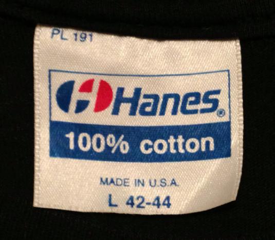 1989 Authentic Vintage Hanes Blue Bar T-Shirt Tag