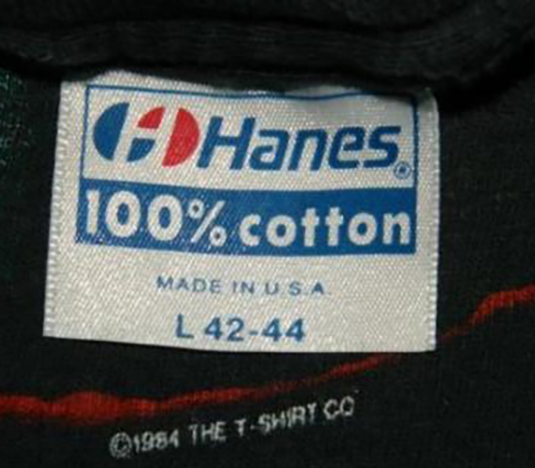 1984 Authentic Vintage Hanes Blue Bar T-Shirt Tag