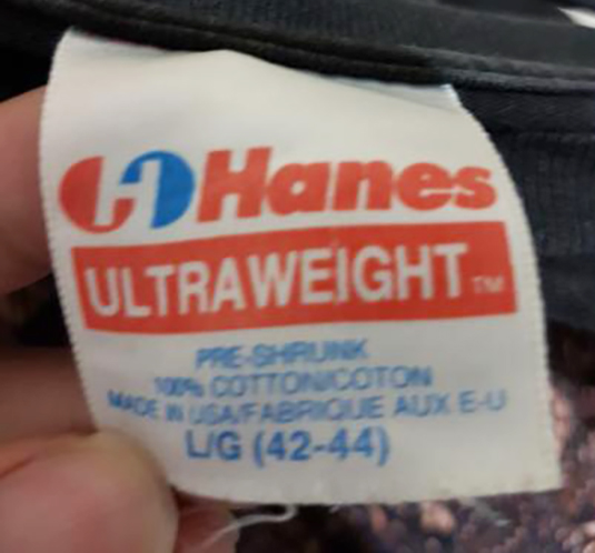 Authentic Vintage Hanes Ultraweight T-Shirt Tags italics