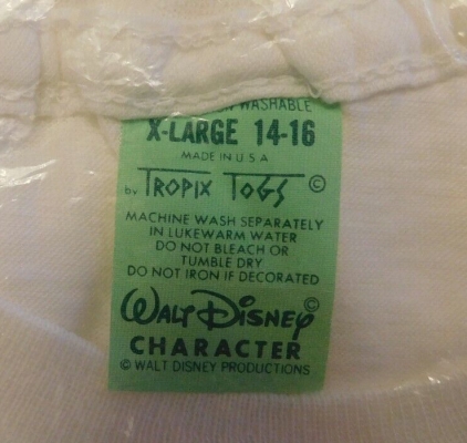 vintage walt disney character tropix togs tag