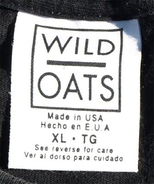 Authentic Wild Oats T-Shirt Tag