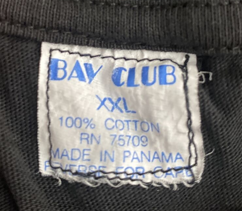 sewn in bay club t-shirt tag