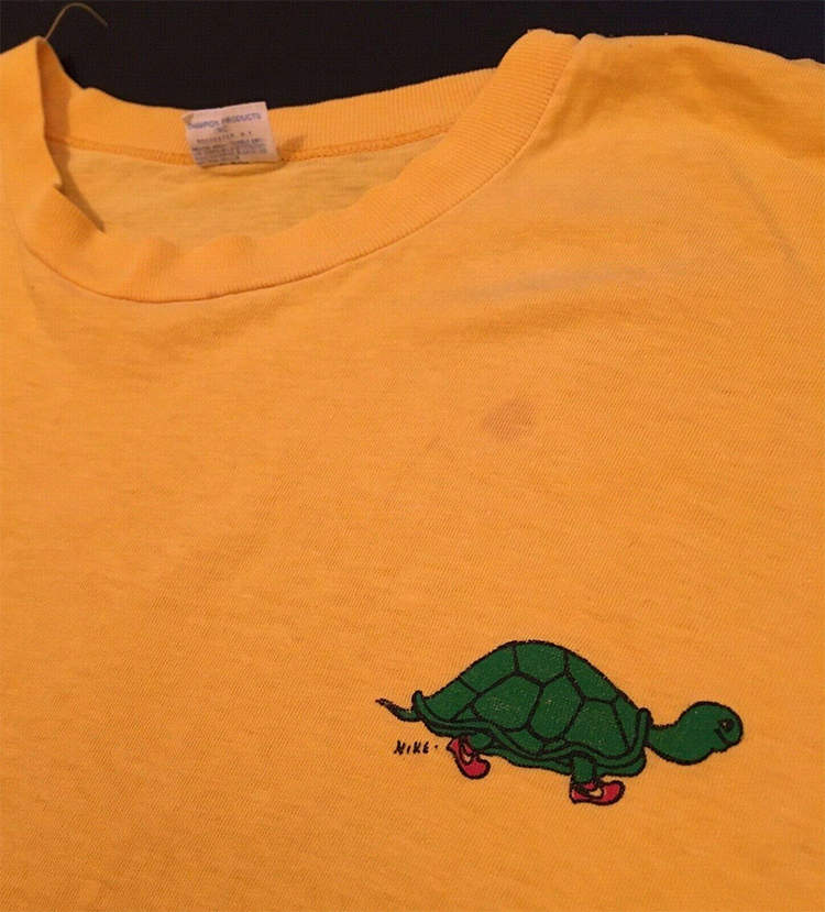 vintage nike turtle wearing shoes champion t-shirt