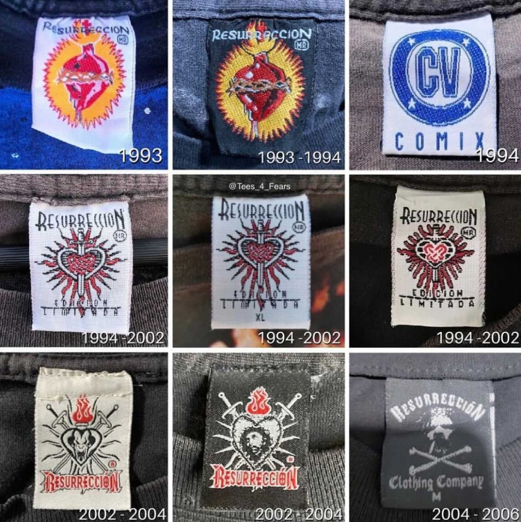 Resurrección t-shirt tag guide 1993-2006