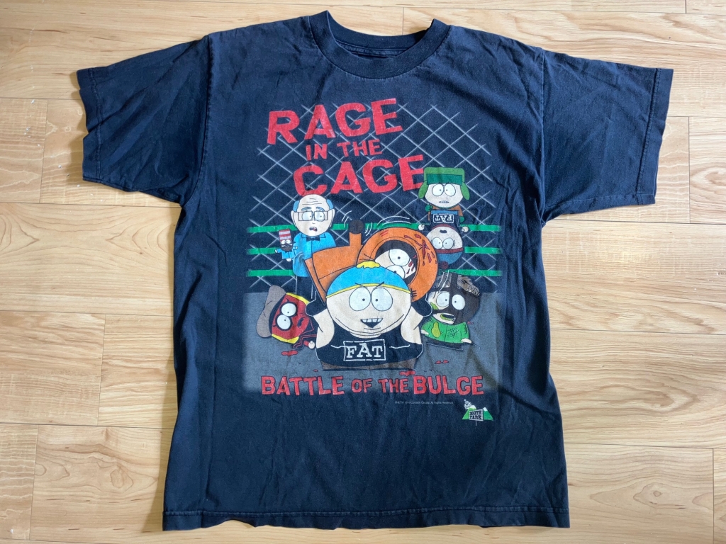 vintage 1990s rage in the cage battle of the bulge t-shirt kenny kartman kyle mr garrison
