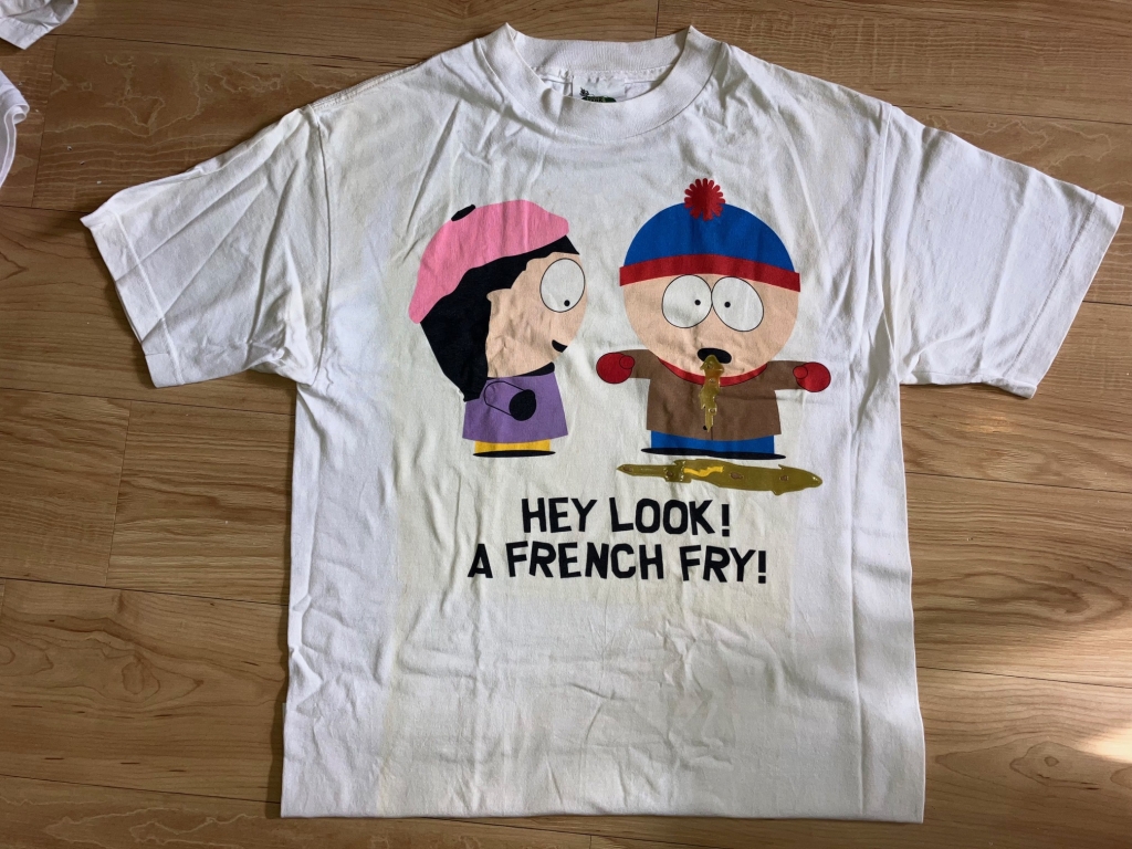 vintage 1990s south park t-shirt hey look! a french fry! vomit stan 3d puke print