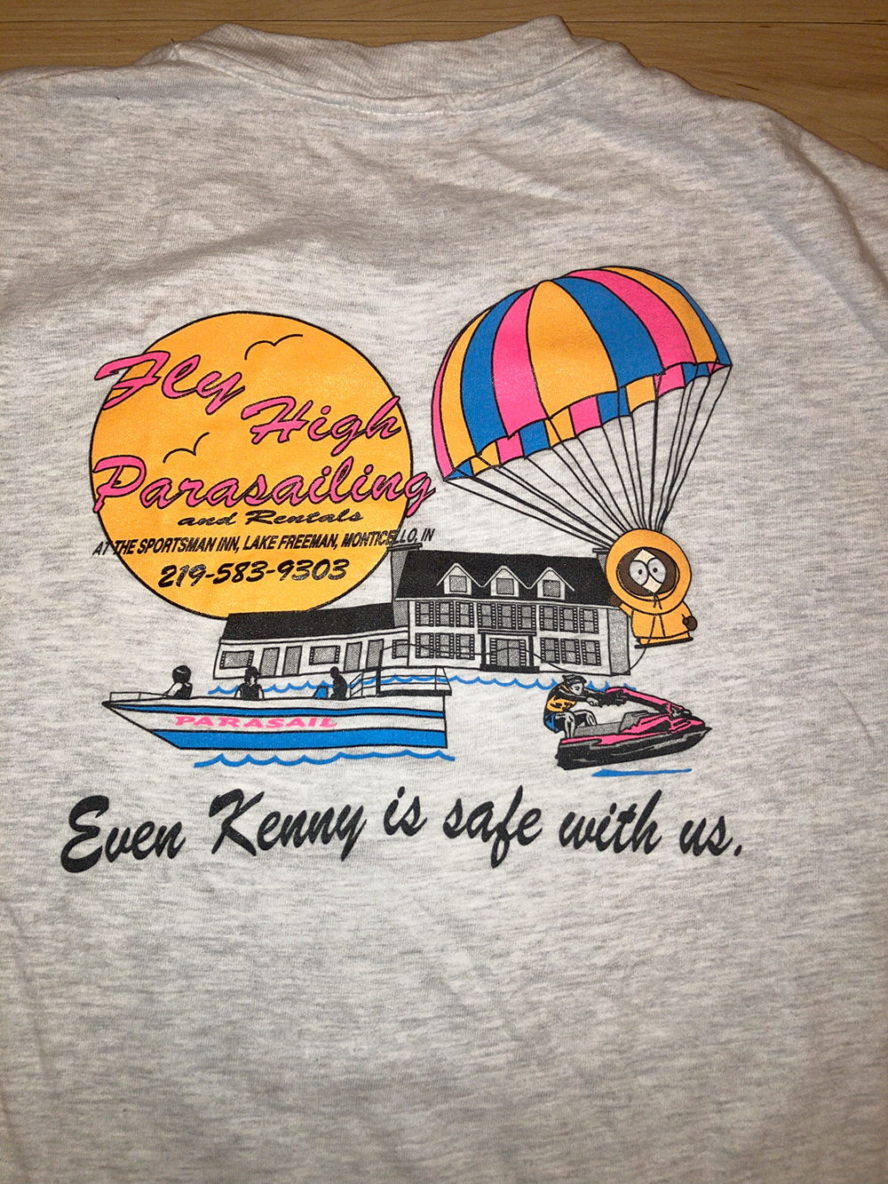vintage fly high parasailing even kenny is safe with us bootleg south park t-shirt