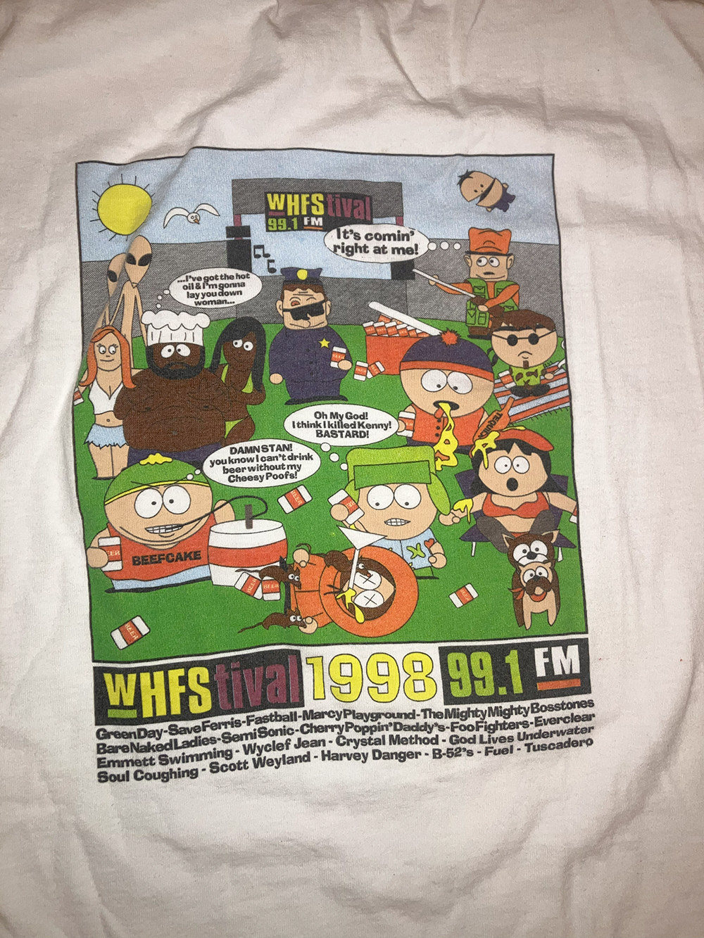 vintage 1998 WHFSTIVAL 99.1 FM t-shirt bootleg south park t-shirt chef kenny dead