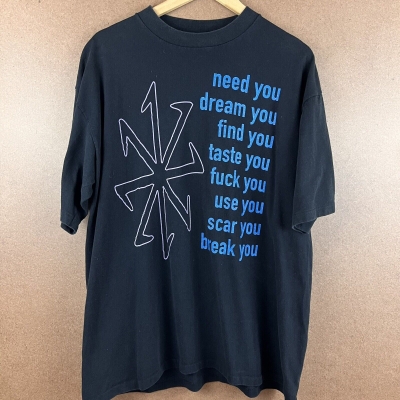 VTG 90s Rare Nine Inch Nails Downward Spiral Eraser Lyrics Single Stitch Tee XL