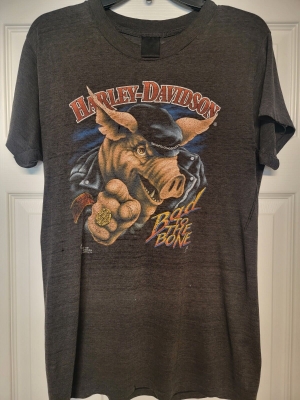 Vintage Harley Davidson Motorcycles 3D Emblem Vintage Bad To The Bone Hog T Shirt