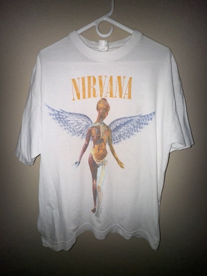 Vintage 1993 Kurt Cobain Nirvana In Utero Blue Wing European World Tour XL