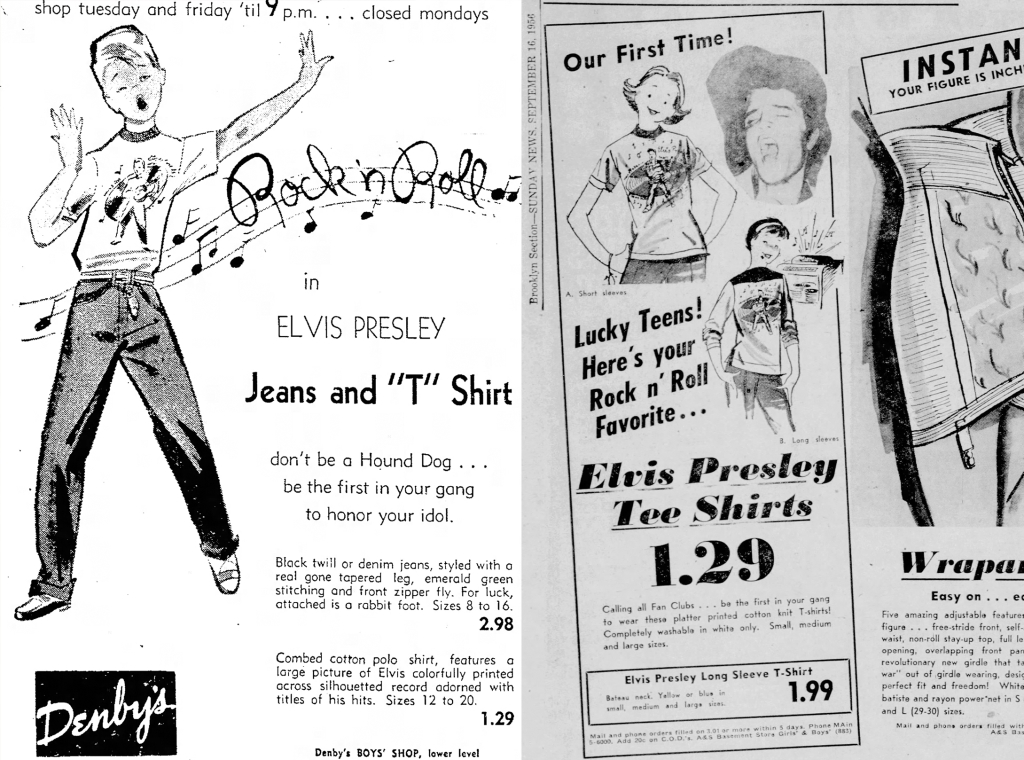 Two Newspaper ads of Elvis T-Shirts 1957