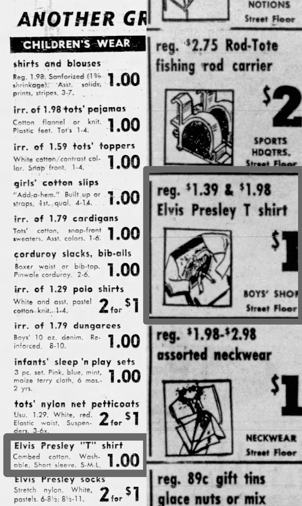elvis t-shirt ads from 1956 and 1957
