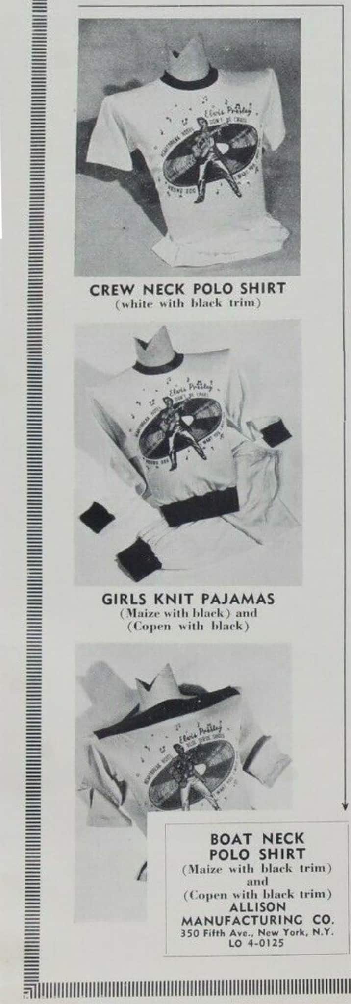 Vtg 1956 Elvis Presley Enterprise Merchandising Swag Guide Collectors Poster Crew Neck (Collar Ringer) Long-sleeve Ringer (Pajamas) Long-sleeve Boatneck 
