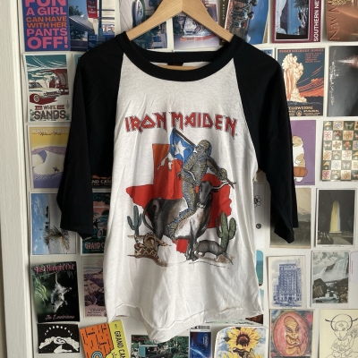 Vintage 1985 Iron Maiden Texas Slavery Tour Concert Sz M Baseball TShirt
