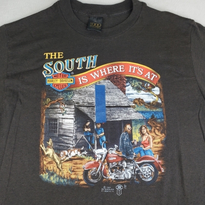 Harley Davidson Shirt 1987 XL Black South Is Where Its At 3D Emblem