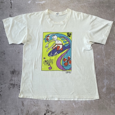 Vintage 80s Stussy Graphic T-shirt (size L) Surf Skate Tee Jan Frederick 1986