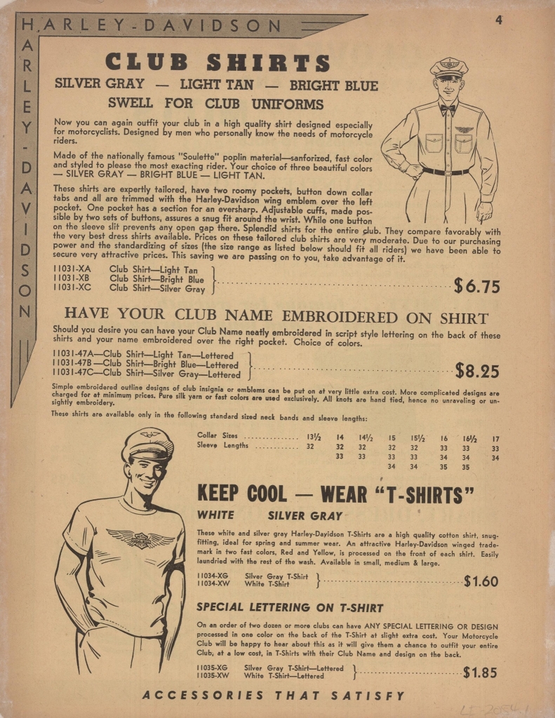 Harley-Davidson Catalog 1947 featuring t-shirt