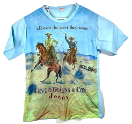 Vintage 1970s Levi's Mega Print Cowboys Poly All Over The West T-Shirt XL