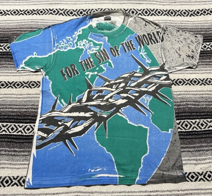 Vintage 90s Jesus Christ For The Sin Of The World Torn Crown All Over Print T Shirt
