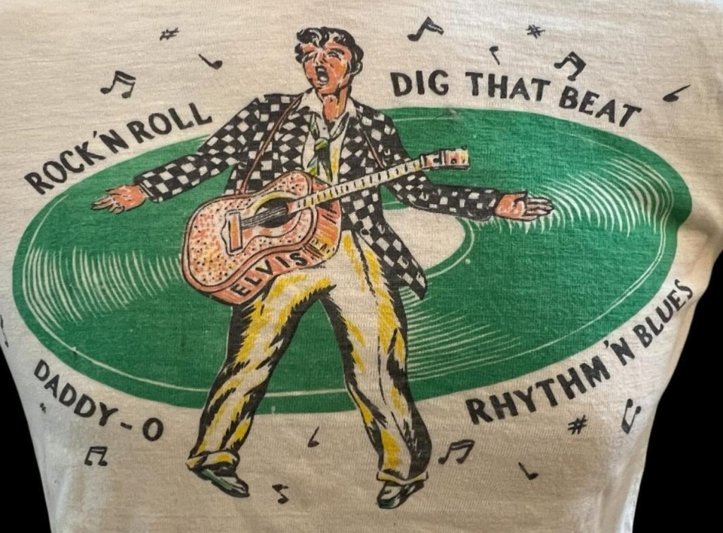 3rd Variant Elvis 1950s t-shirt "rock n roll" "dig that beat" "daddy-o" "rhythm n blues"