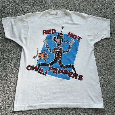 Vintage 1986 Bad Otis Red Hot Chili Peppers Turd Town T-shirt Sz L Blue Variant