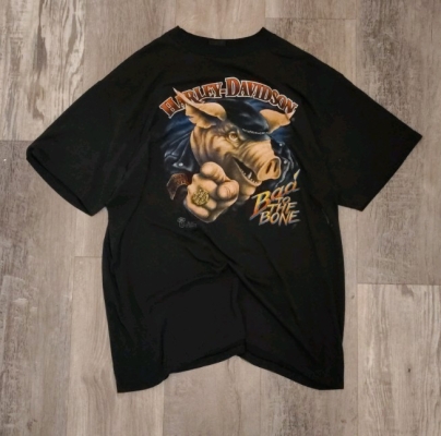 Vintage 1987 Harley Davidson 3D Emblem Hog Pig Bad To The Bone T-shirt