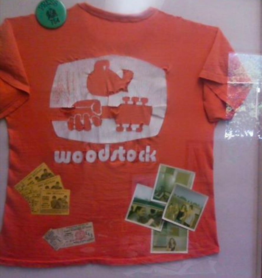Framed post Woodstock t-shirt close up. 