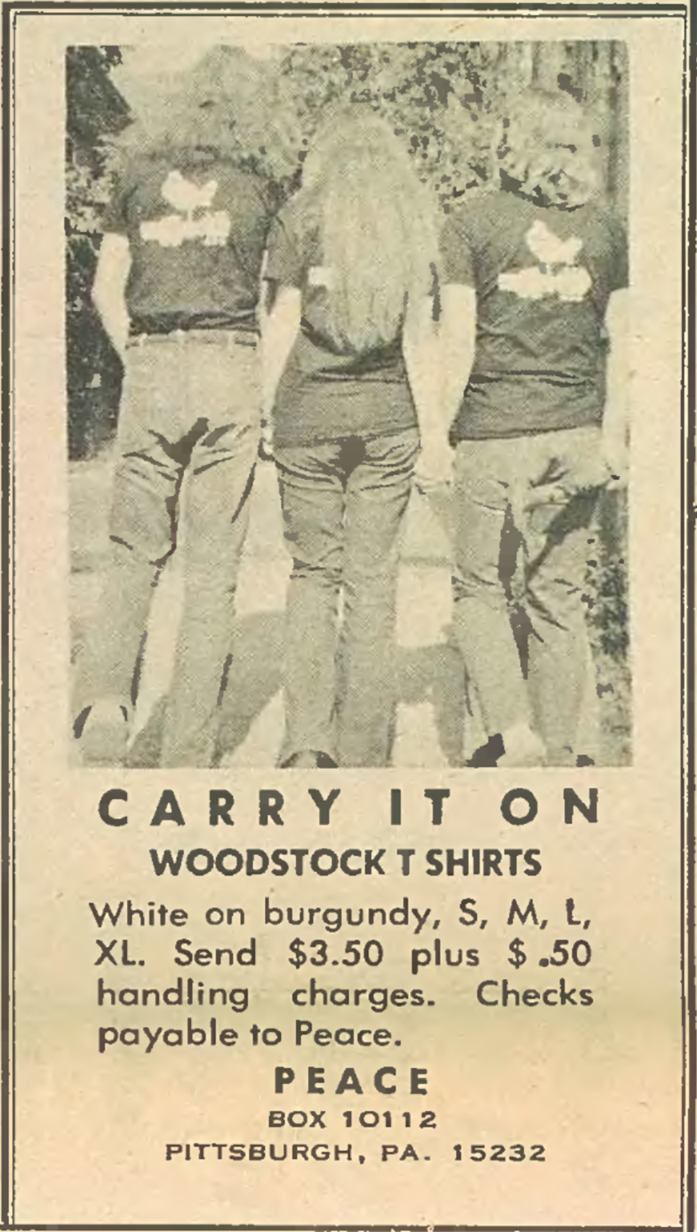 Ad from Rolling Stone Magazine Woodstock T-Shirts