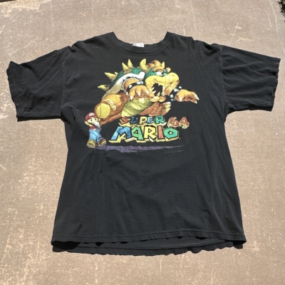 Vintage Super Mario 64 Bowser Black Graphic Men's T-Shirt XL