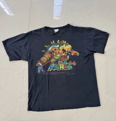 Vintage Super Mario 64 Nintendo T-Shirt 1996 Bowser Black Faded 2XL